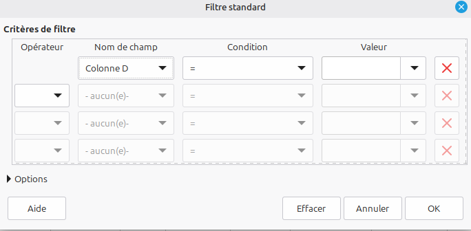 Filtre standard